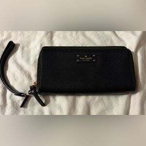 Kate Spade Double-Zip Leather Wallet Wristlet Clutch - Gold Accents